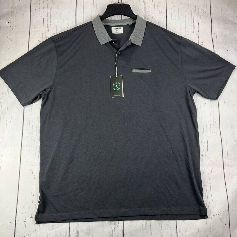 LinkSoul Golf Tempus Fugit Plain 2XL Buttoned Down Polo Shirt Gray Men New